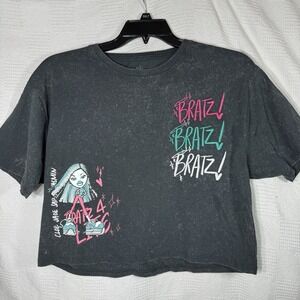 Bratz Doll Women's  Gray Mineral‎ Wash Cropped Graphic Tee Size Small